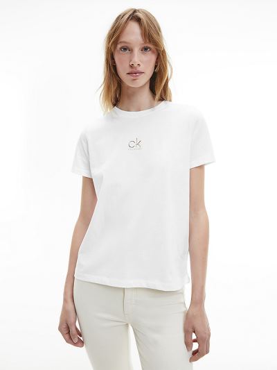 Calvin Klein Ruhák HU725212 | Calvin Klein Organic Cotton Metallic Logo Női Póló Világos Fehér